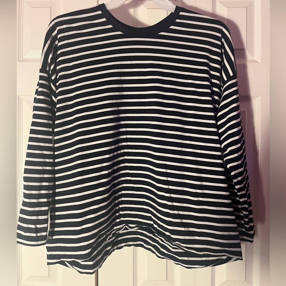 Blue and White Striped Long Sleeve Shirt